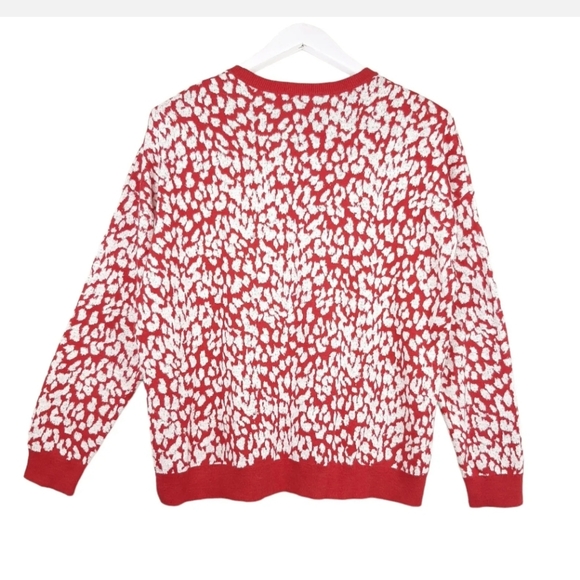 Mint Velvet Scarlett Jacquard Knit Animal Print Jumper Size 16 Red Silver White - Picture 3 of 9